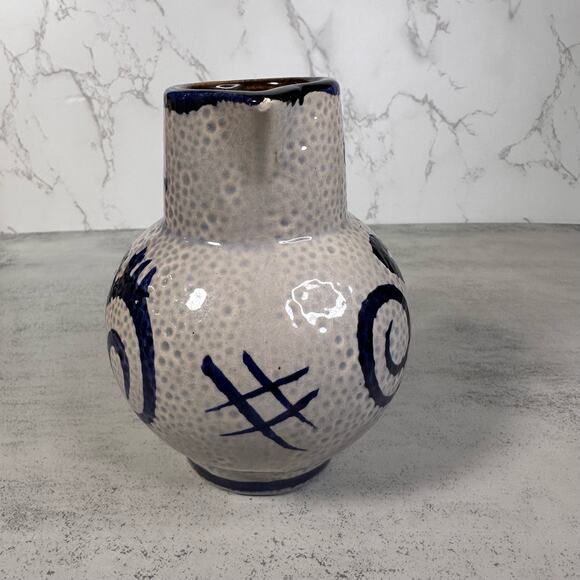 Vintage, Mid Century Scheurich Pottery Textured Gray/Blue Pitcher w/Handle Art - Picture 7 of 9